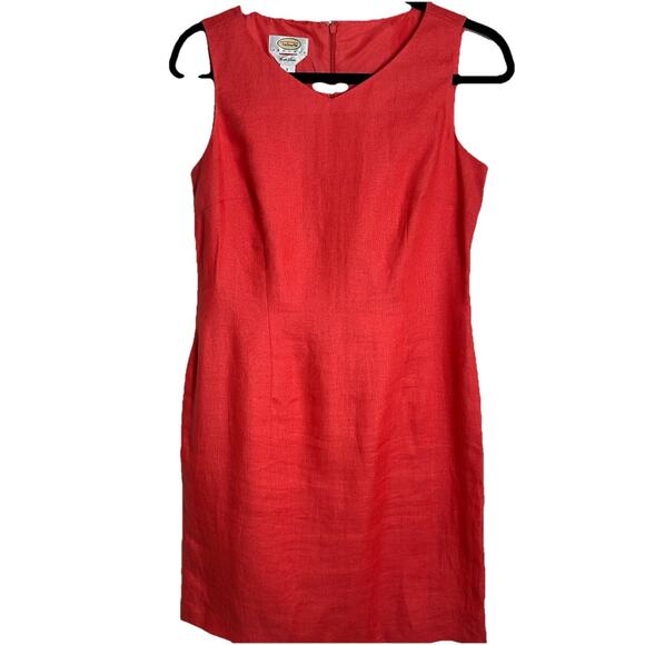 Women's Talbots Coral Irish Linen Sheath Dress Sleeveless Classic Size 6 Petite - Picture 1 of 7